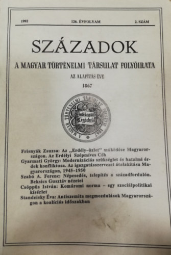 Szzadok - A Magyar Trtnelmi Trsulat Folyirata - 126. vfolyam - 1992/2