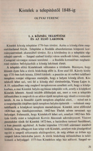 Oltvai Ferenc - Kistelek a teleptstl 1848-ig.
