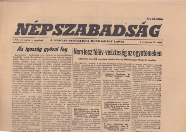 Népszabadság 1956. december 1.