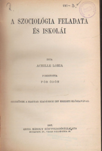 Achille Loria - A szociolgia feladata s iskoli