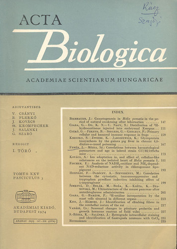 I. Tr (szerk.) - Acta Biologica (A Magyar Tudomnyos Akadmia biolgiai kzlemnyei)- Tomus XXV., Fasciculus 3.