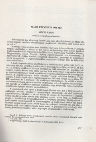 G�czi Lajos - Mak� utcanevei 1851-ben - K�l�nlenyomat ( t�rk�ppel )