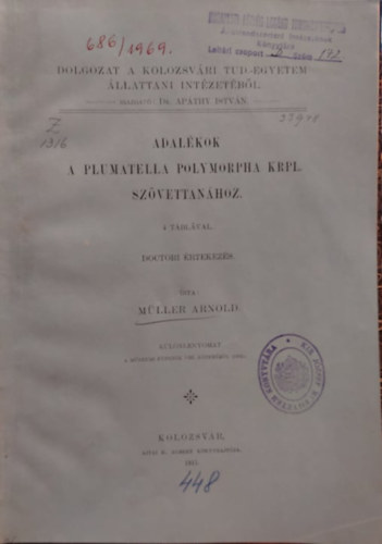 Mller Arnold - Aadalkok a plumatella polymorpha krpl. szvettanhoz (Klnnyomat)