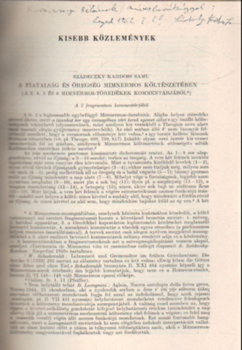 Szádeczky-Kardoss Samu - A 2., 4., 5. és 6. Mimnermos-töredékek kommentárjából - Különlenyomat - Dedikált