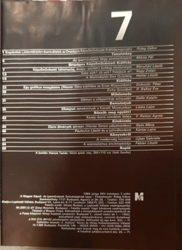 Rideg G�bor (f�szerk.) - M�v�szet foly�irat - 1984. 7-12. sz�m