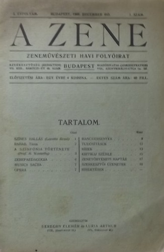 Sereghy Elemr (szerk.); Luria Atrhur (szerk.) - A Zene - Zenemvszeti havi folyirat I. vfolyam 3. szm