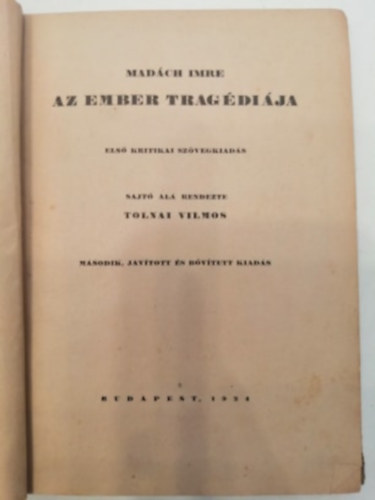 Madch Imre - Az ember tragdija (Els kritikai szvegkiads)