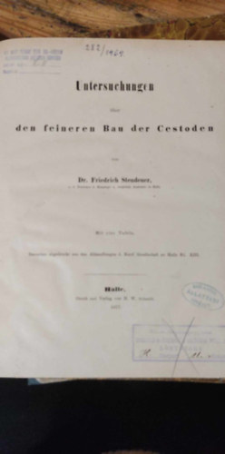 Friedrich Steudener - Untersuchungen ber den feineren Bau der Cestoden (A cestdk finomabb szerkezetnek vizsglata francia nyelven)