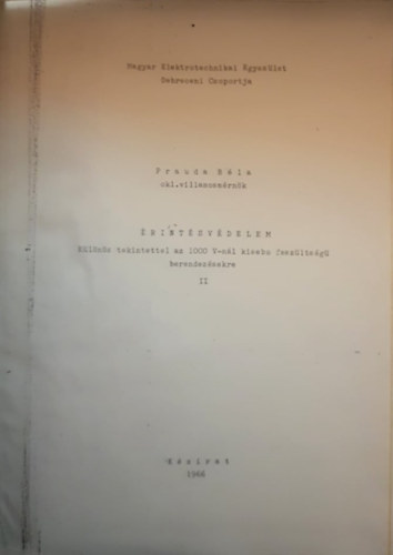 Prauda Bla - rintsvdelem II. - Klns tekintettel az 1000 V-nl kisebb feszltsg berendezsekre