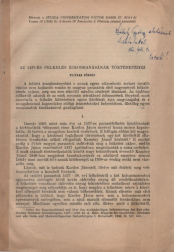Pataki Jzsef - Az 1437-es felkels kirobbansnak trtnethez