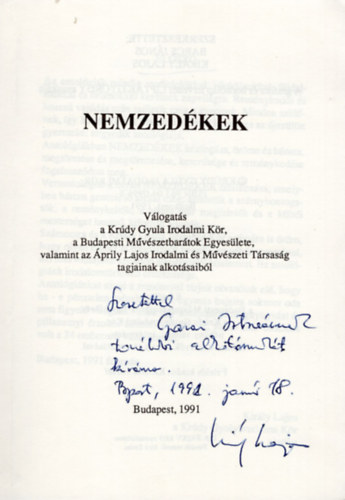 Barcs Jnos szerk., Kirly Lajos - Nemzedkek- vers dediklt