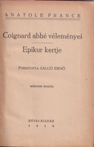 Anatole France - Coignard abb vlemnyei-Epikur kertje