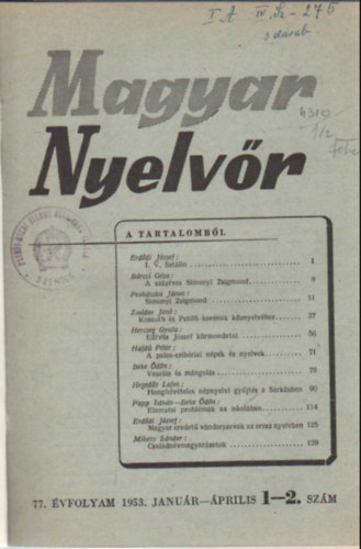 Beke dn - Magyar nyelvr 1953  vi teljes vfolyam (egybektve )