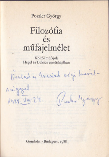 Poszler Gyrgy - Filozfia s mfajelmlet