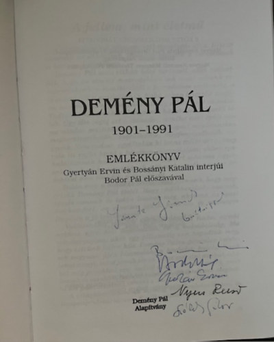 Gyertyn Ervin, Bossnyi Katalin, Bodor Pl - Demny Pl 1901-1991 Emlkknyv