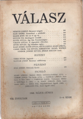 Illyés Gyula - Válasz 1948. évfolyam ( 5 db együtt ) 5-11. számok