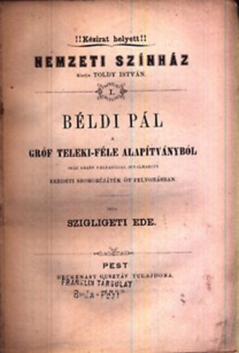 Szigligeti Ede - Béldi Pál (I. kiadás)