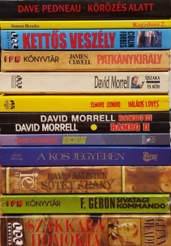 Bertam Edward Rand, Walter Bukowsky, William Diehl - 40 db Sz�rakoztat� irodalom k�tet: K�r�z�s alatt, Ragadoz� 2, Kett�s vesz�ly, Patk�nykir�ly, �jszaka �s k�d,Hal�los l�v�s, Rambo I-II-III., V�rcsillag, A kos jegy�ben,S�t�t Arany, Sivatagi kommand�, Szakkara homokja, Az �g urai