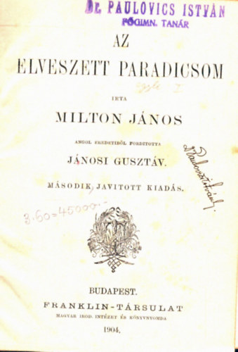 Milton Jnos, Wieland - Abderitk (sci-fi); Az elveszett paradicsom  (regny)