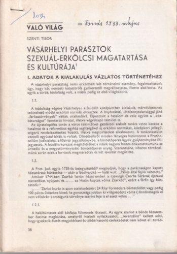 Szenti Tibor - Vsrhelyi parasztok szexul-erklcsi magatartsa s kultrja - klnlenyomat
