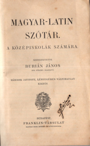 Buri�n J�nos (szerk.) - Magyar-latin sz�t�r a k�z�piskol�k r�sz�re