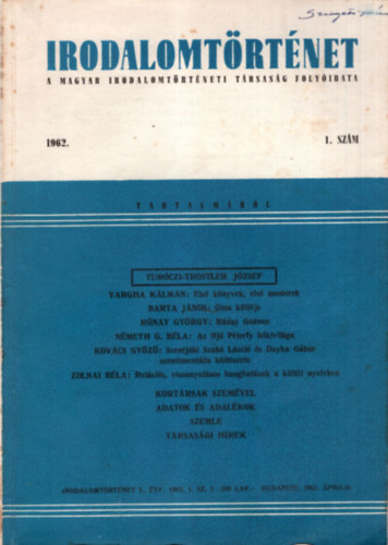 Bóka László, Barta János - Irodalomtörténet - A magyar Irodalomtörténeti Társaság folyóirata 1962. 1. szám