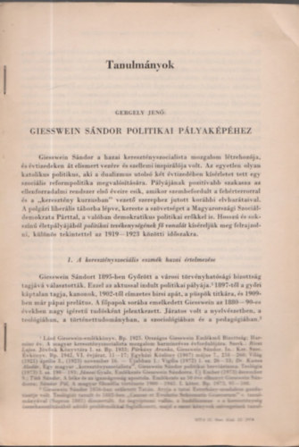Gergely Jenő - Tanulmányok - Giesswein Sándor politkai pályaképhez