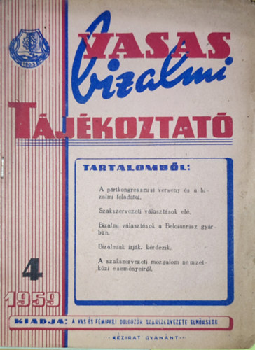 Vasas bizalmi t�j�koztat� - 1959. 4. sz�m