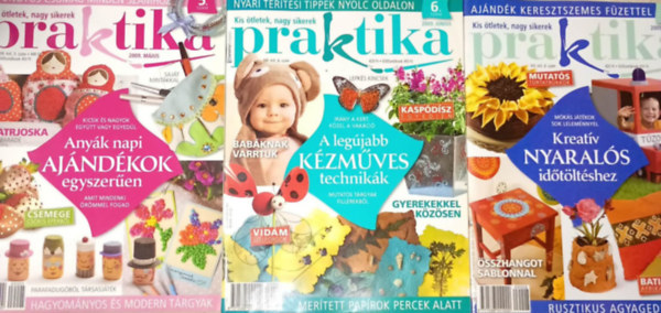 3 db. Praktika Magazin - 2009.aug. - 8. sz�m, 2009.j�n. 6. sz�m, 2002.m�j. 5. sz�m (szab�s-varr�s-k�t�s-hobby-lak�sdivat-k�zimunka)