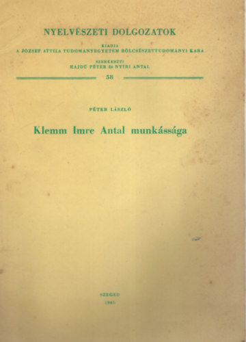P�ter L�szl� - Klemm Imre Antal munk�ss�ga - Bibliogr�fia - K�l�nlenyomat