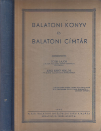 Tth Lajos, Sgi Ern Mikls - Balatoni knyv s Balatoni cmtr