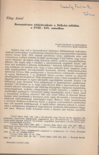 Filep Antal - Baromudvaros telekelrendez�s a D�lkelet-Alf�ld�n a XVIII-XIX. sz�zadban- Dedik�lt- K�l�nlenyomat