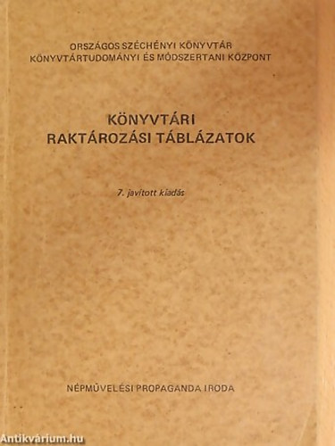 Bereczky L�szl�n� szerk. - K�nyvt�ri rakt�roz�si t�bl�zatok  7. jav�tott kiad�s