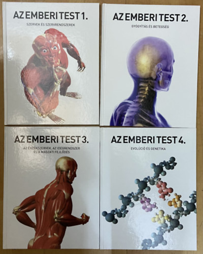 4 db könyv az Emberi test sorozatból - Emberi test 1. Szervek és szervrendszerek, Emberi test 2. Gyógyítás és betegség, Emberi test 3. Az érzékszervek, az idegrendszer és a magzati fejlődés, Emberi test 4. Evolúció és genetika