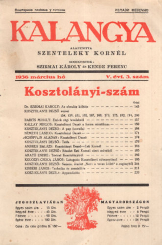Szirmai Kroly, Kende Ferenc - Kalangya 1936 mrcius h  V. vfolyam 3. szm - hasonms kiadsa ( 2003 -as )