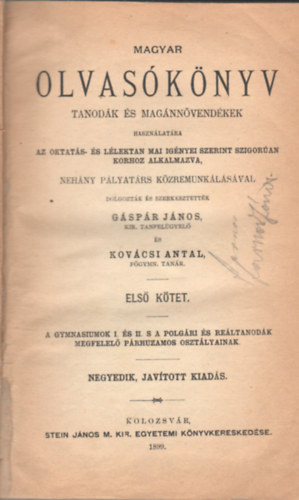 G�sp�r Lajos, Kov�csi Antal - Magyar Olvas�k�nyv tanod�k �s mag�nn�vend�kek haszn�lat�ra