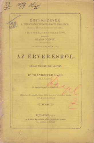 Dr. Thanhoffer Lajos - Az �rver�sr�l (�rtekez�sek a term�szettudom�nyok k�r�b�l)