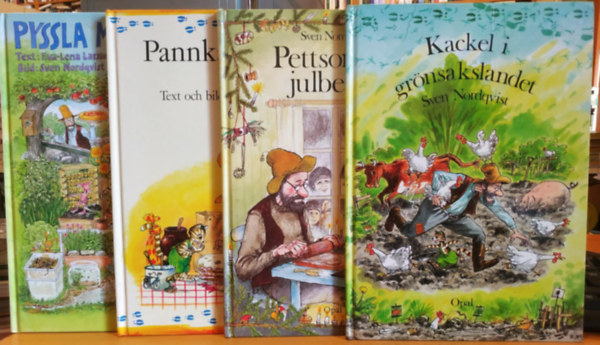 Sven Nordqvist, Írta: Eva-Lena Larsson és Kennert Danielsson - 4 db Sven Nordqvist mesekönyv: Pyssla med Findus + Kackel i grönsakslandet + Pettson far julbesök + Pannkakstartan (Opal)