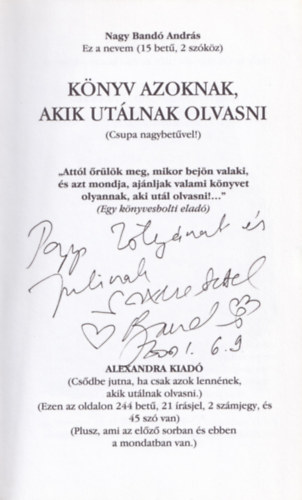 Nagy Band Andrs - Knyv azoknak, akik utlnak olvasni - Dediklt
