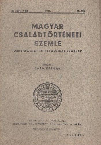 Ba�n K�lm�n (szerk.) - Magyar csal�dt�rt�neti szemle (IX. �vf. 1943. m�jus)