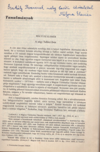 M�lyusz Elem�r - A n�gy Tall�ci fiv�r- dedik�lt - K�l�nlenyomat