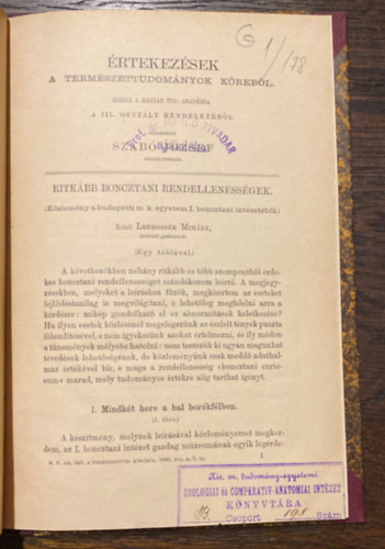 Lenhossk Mihly, Szab Jzsef szerk. - Ritkbb boncztani rendellenessgek