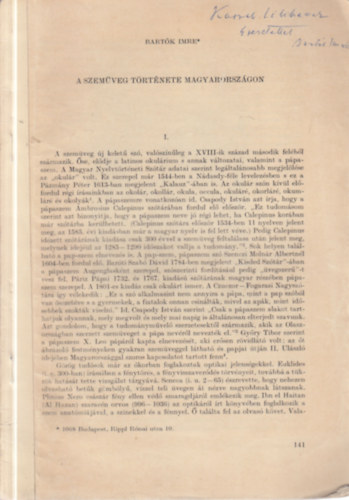 Bart�k Imre - A szem�veg t�rt�nete Magyarorsz�gon (dedik�lt)