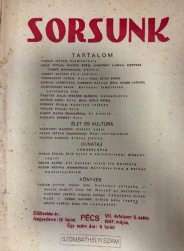 Sorsunk 1947/j�nius (VII. �vfolyam, 65. sz�m)