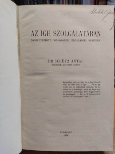 Schütz Antal - Az ige szolgálatában
