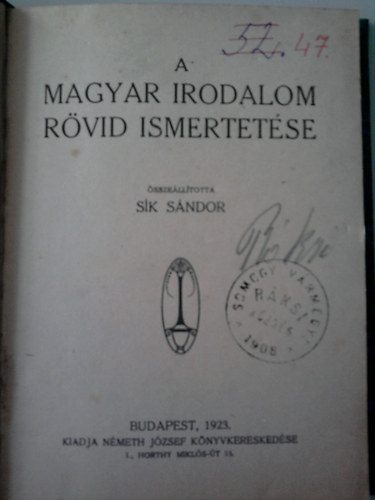 Dr. Sk Sndor - A magyar irodalom rvid ismertetse