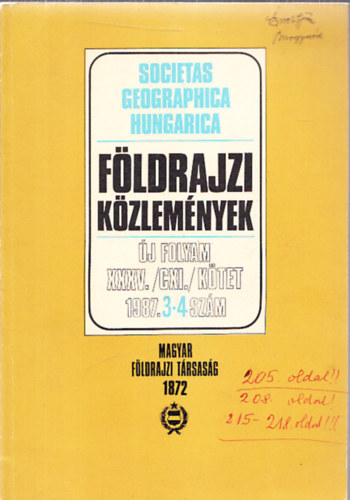 Pcsi Mrton (fszerk.) - Fldrajzi kzlemnyek 1987/3-4.