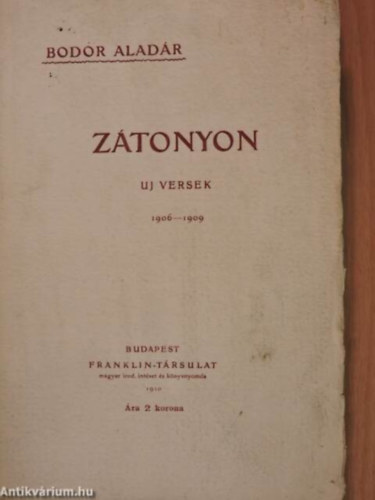 Bodor Aladár - Zátonyon - Verseskötet