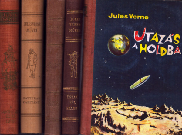 Jules Verne - 5 db Jules Verne ktet: Utazs a Holdba - Nemo kapitny - szak Dl ellen - Hatteras kapitny - A lngban ll szigettenger