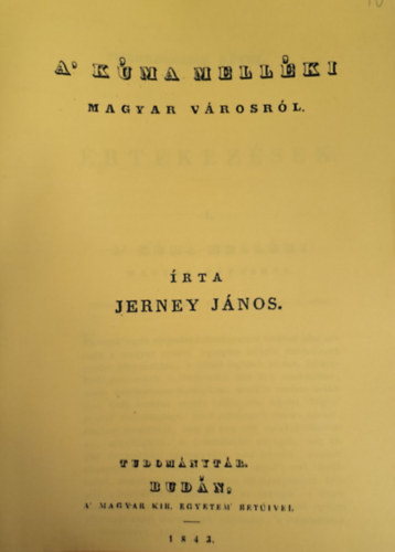 Jerney János - A' Kúma melléki magyar városról